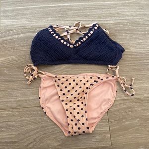 xhiliration polka dot/crochet bikini